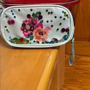 Elegant Floral Cosmetic Bag with Pink Accents length 10” high 5”